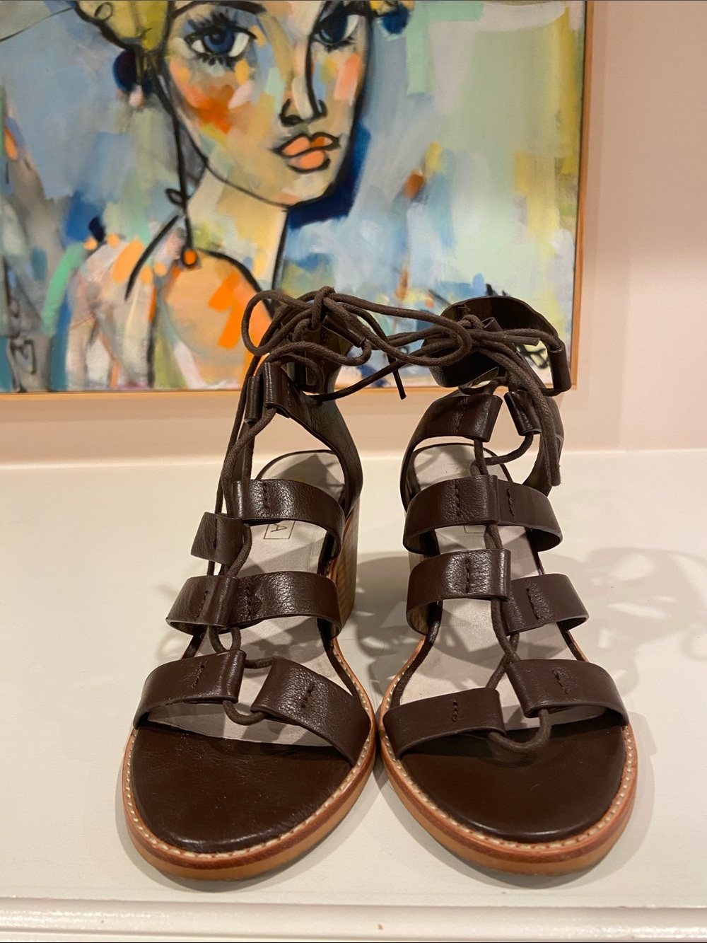 Solsana Chocolate Brown Leather Lace-Up Gladiator Sandals